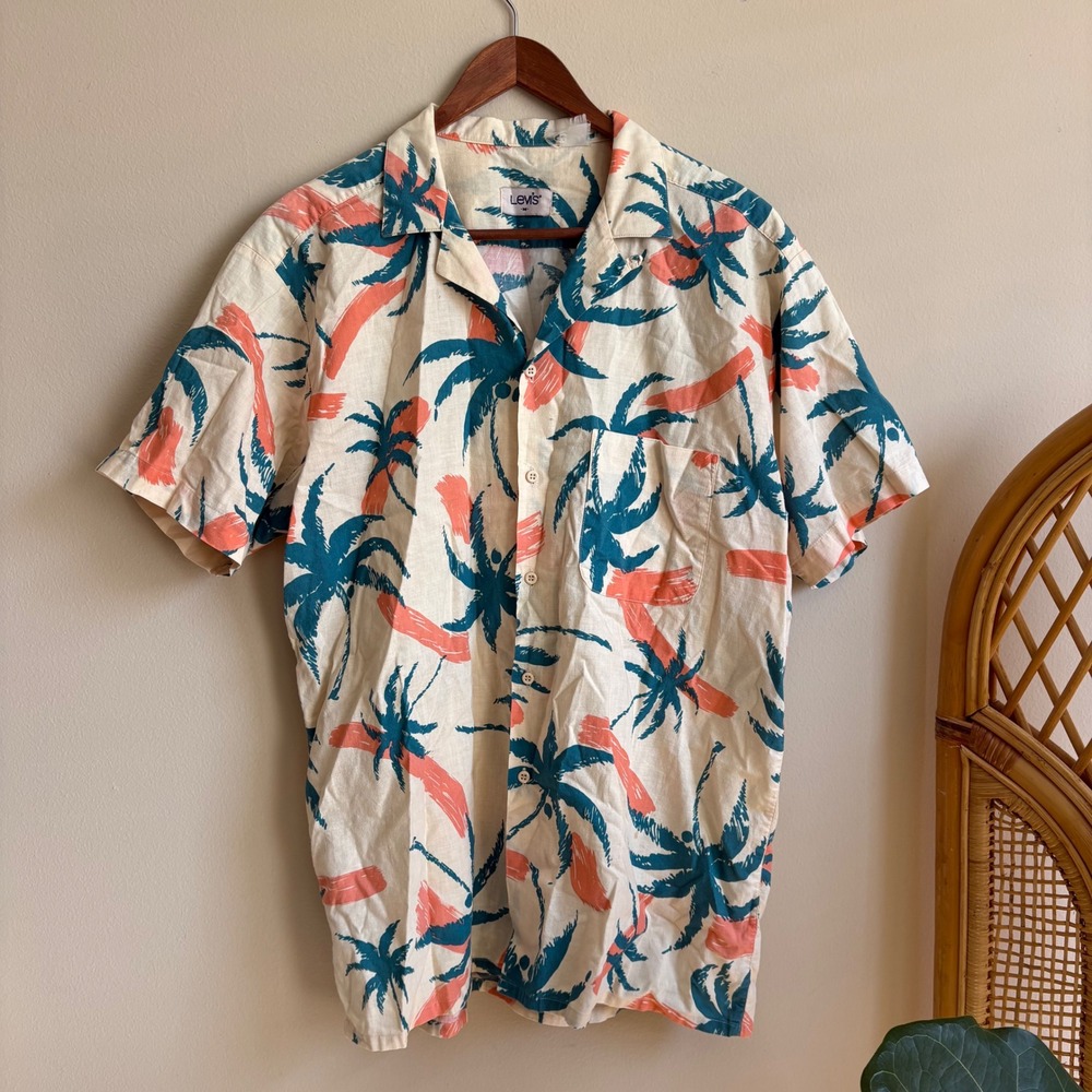 Vintage 1970's 1980's Levi's Palm Beach Loop Collar Hawaiian Button Down Shirt